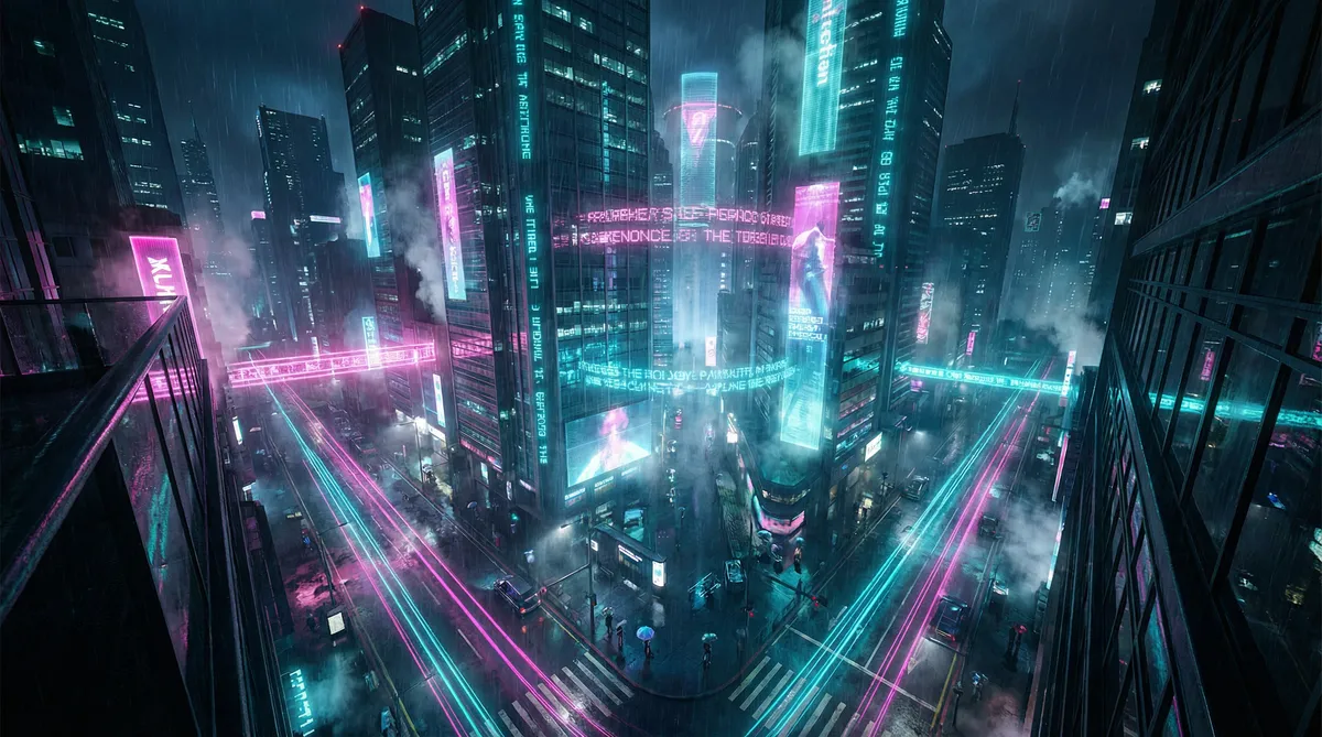 缘分天空动漫无删减免费观看 竖屏短剧平台首页背景 - 赛博朋克都市夜景